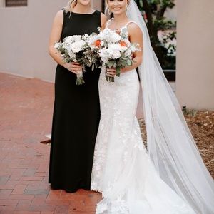 Bill Levkoff black bridesmaid dress. High neck cowl back